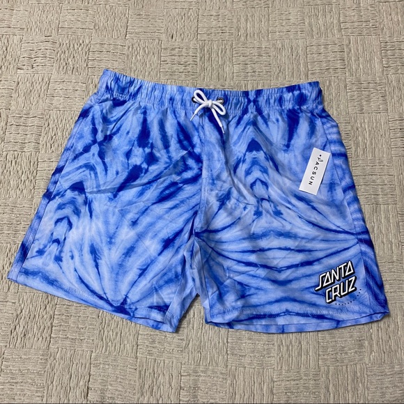 Santa Cruz Skateboards Other - SANTA CRUZ ABSTRACT BLUE TIE DYE SWIM SHORTS LARGE PSYCHEDELIC NWT 18”